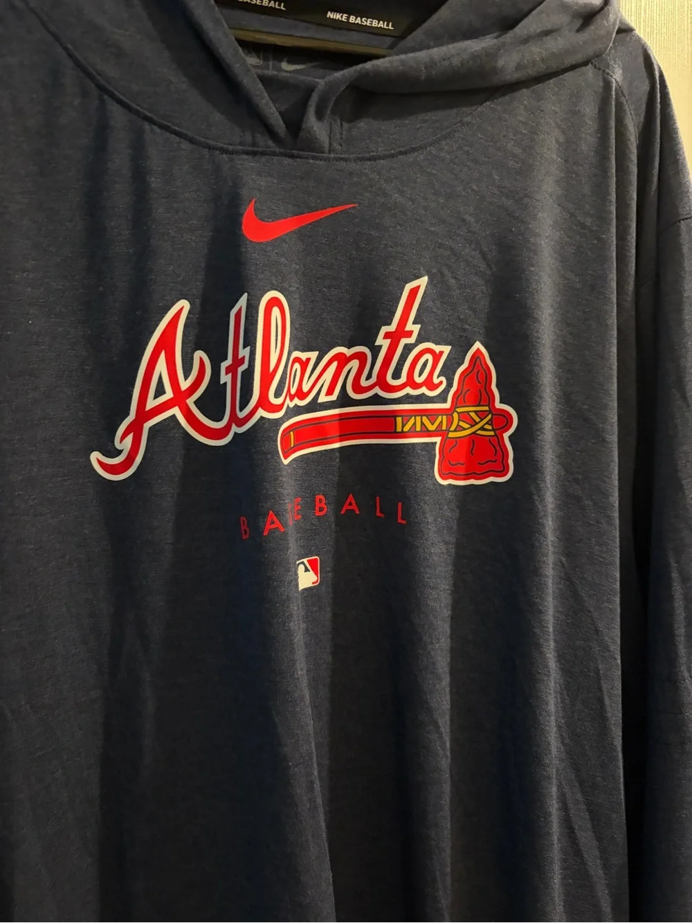 Nike Navy Hooded Long Sleeve with Red Atlanta Script and Logo